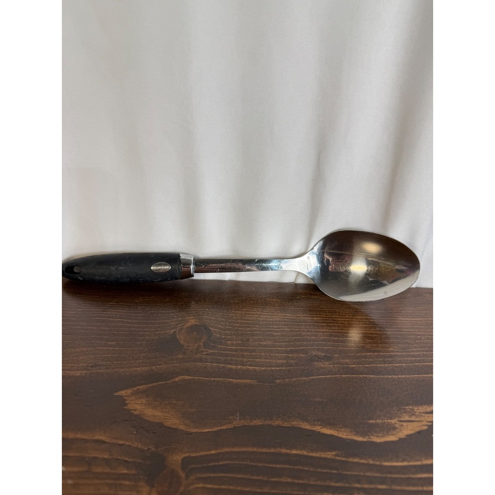Stainless Steel Serving Spoon, Black Rubber Grip‎ Handle, Kitchen Utensil